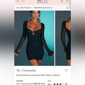 Black Embellished Long Sleeve Mini Dress